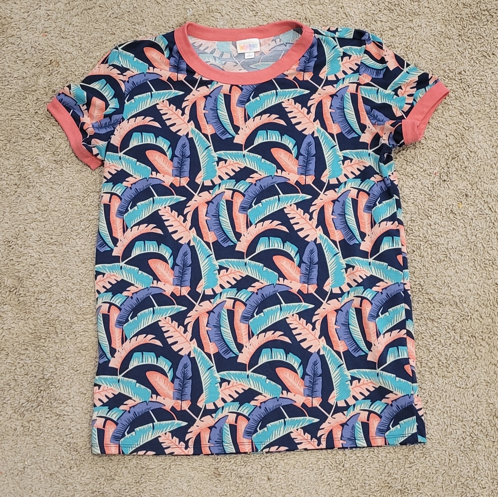 LuLaRoe Short Sleeve Tee - Blue, Pink, Green Pattern